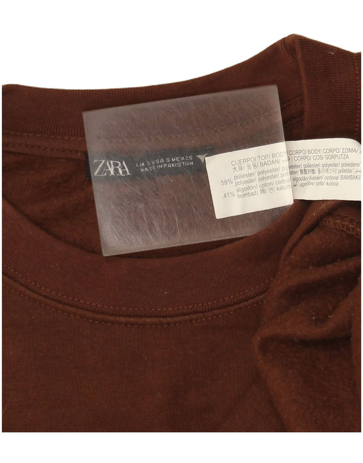 Zara Womens Crop Sweatshirt Jumper UK 10 Petit Marron Polyester