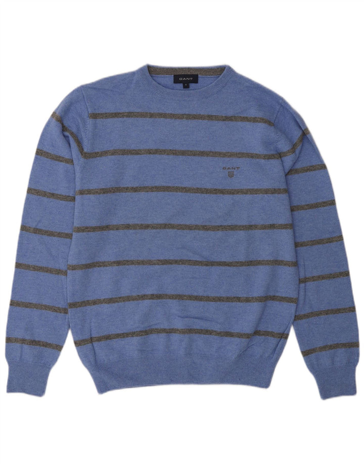 Gant Pull à col rond pour homme en laine d'agneau à rayures bleues