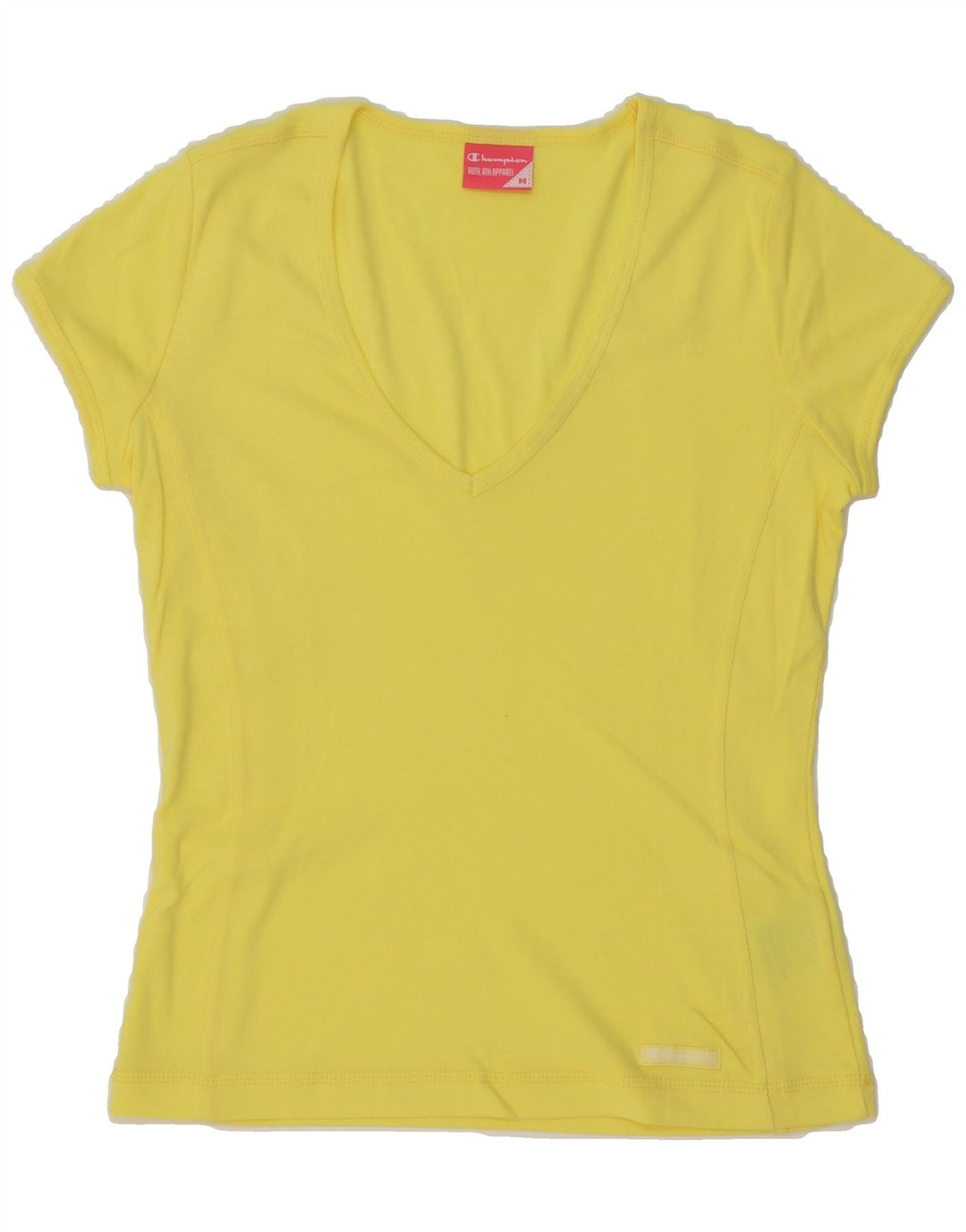 CHAMPION Womens T-Shirt Top UK 14 Medium Yellow Cotton Vintage Champion and Second-Hand Champion from Messina Hembry 
