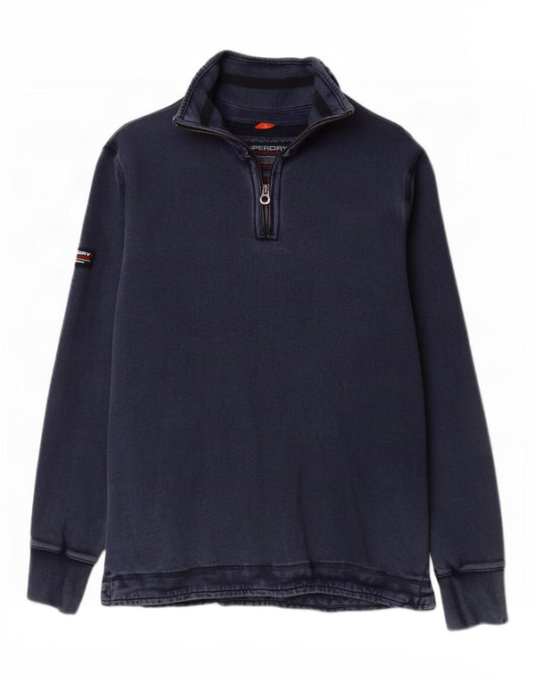 Superdry Pull zippé à col zippé en coton bleu marine moyen