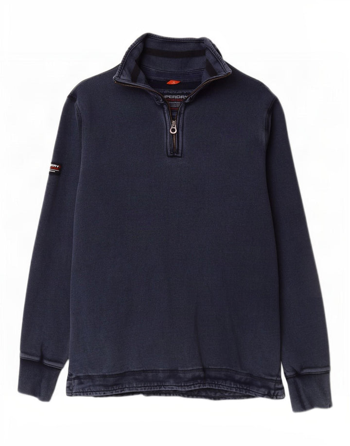 Superdry Pull zippé à col zippé en coton bleu marine moyen