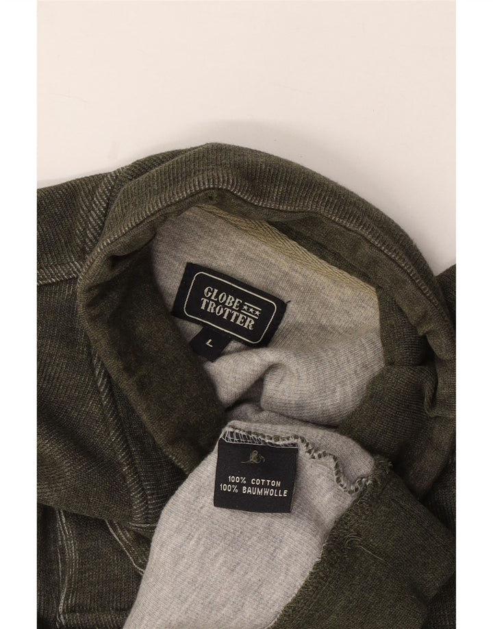 Globe Trotter Sweat-shirt à col boutonné pour homme en coton kaki Taille L