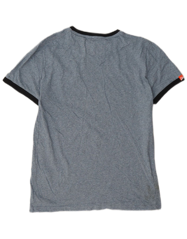 Superdry Homme T-Shirt Top Small Bleu Moucheté Coton