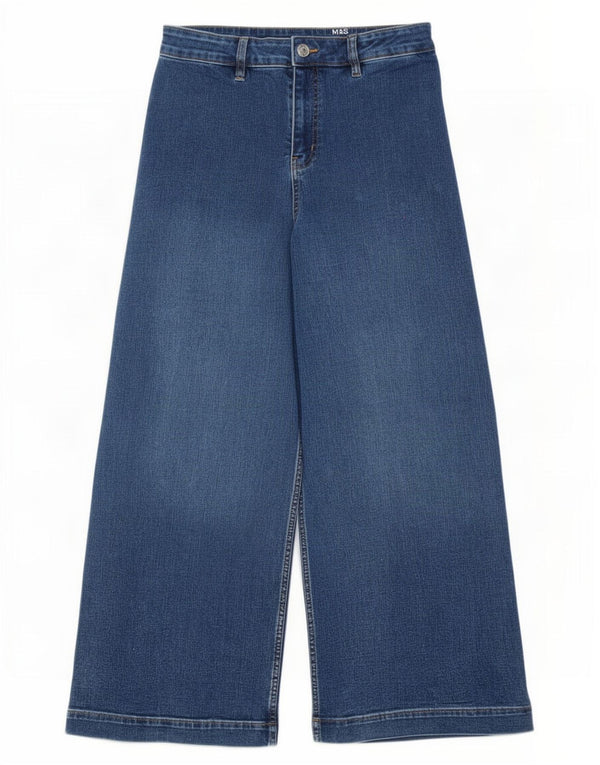 Marks & Spencer Jean taille haute à jambe large pour femme UK 12 Medium W30 L27 Bleu
