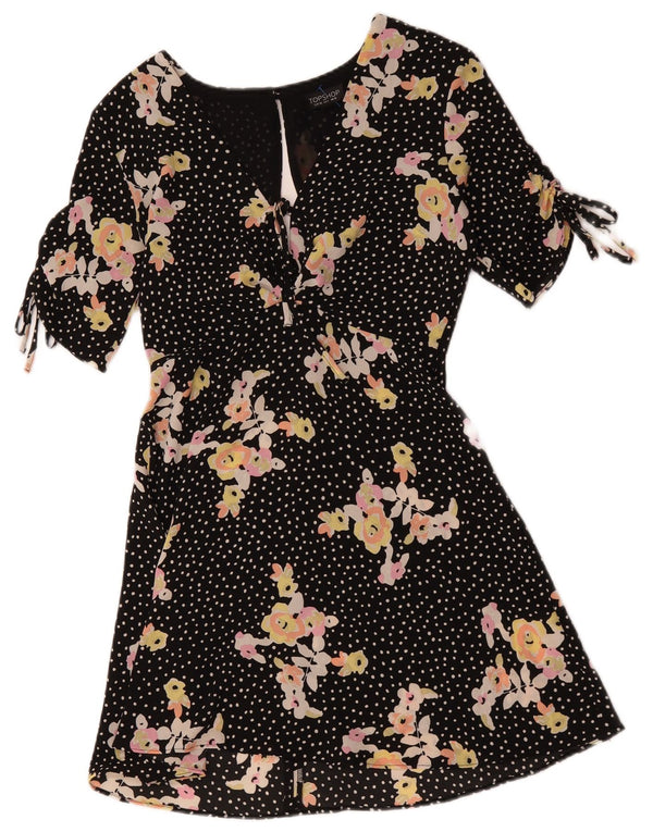 Topshop Robe trapèze pour femme UK 40 Petit Noir Floral Polyester