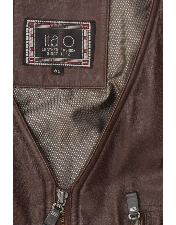 Itallo Gilet utilitaire en cuir pour homme IT 60 4XL Marron