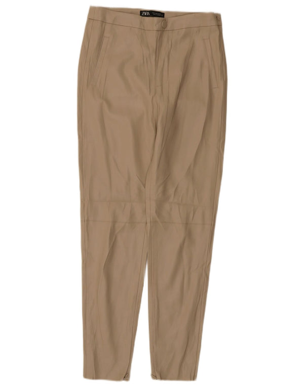 Zara Pantalon Femme Taille Haute Slim Simili Cuir Moyen W28 L27 Beige