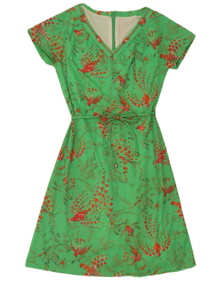 vintage Femme Robe A-Line EU 40 Polyester Floral Vert Moyen