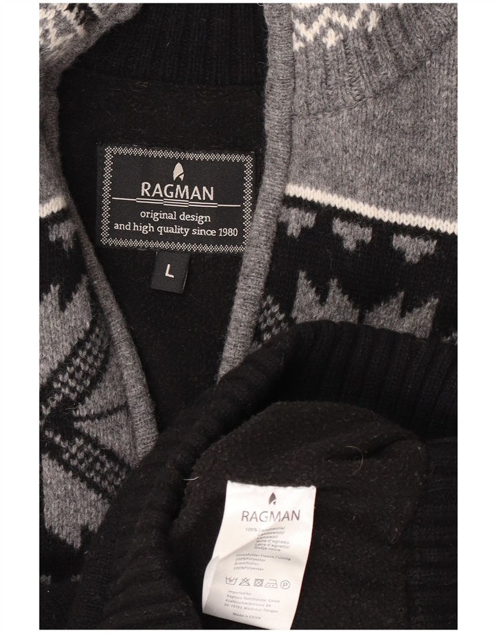 Ragman Pull col zippé pour homme en laine d'agneau Fair Isle Noir Taille L