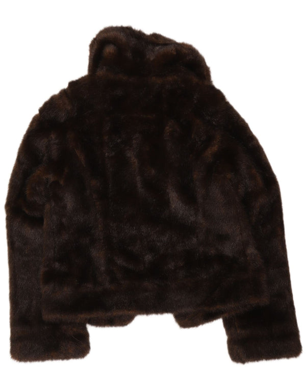 Topshop Veste boléro en fausse fourrure pour femme UK 8 Small Marron Acrylique