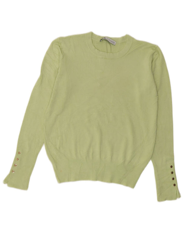 Zara Pull court à col rond pour femme UK 12 Viscose vert moyen