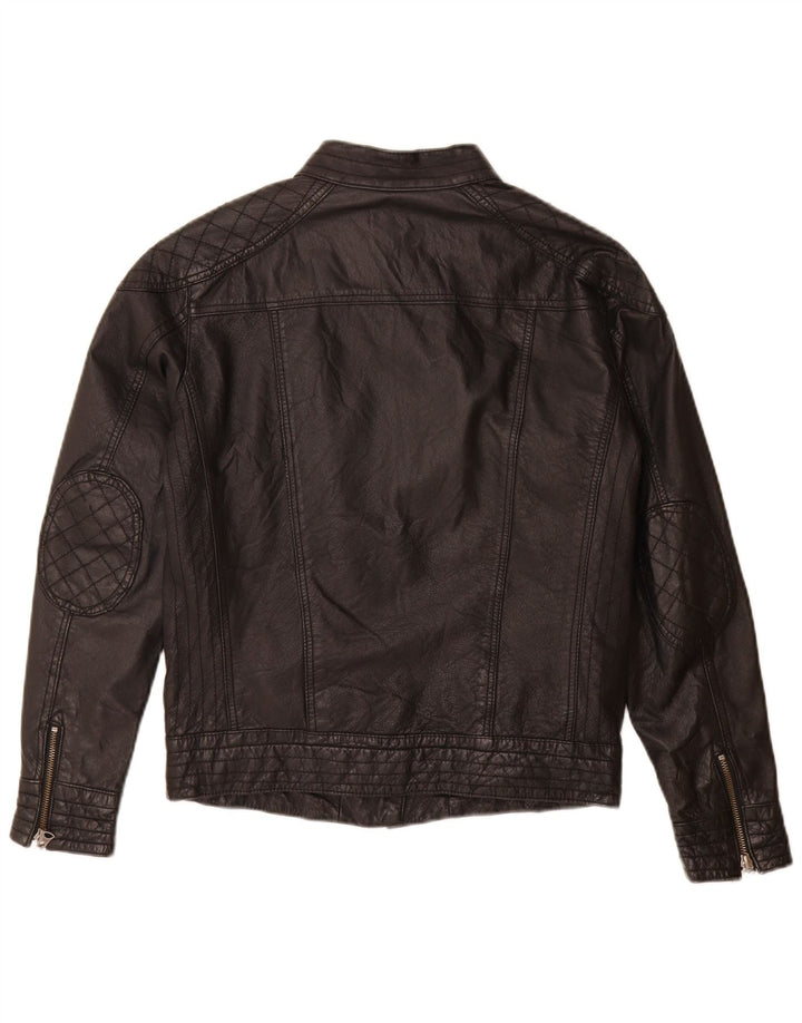 PEPE Jeans Veste de motard en cuir pour femme UK 14 Cuir noir moyen