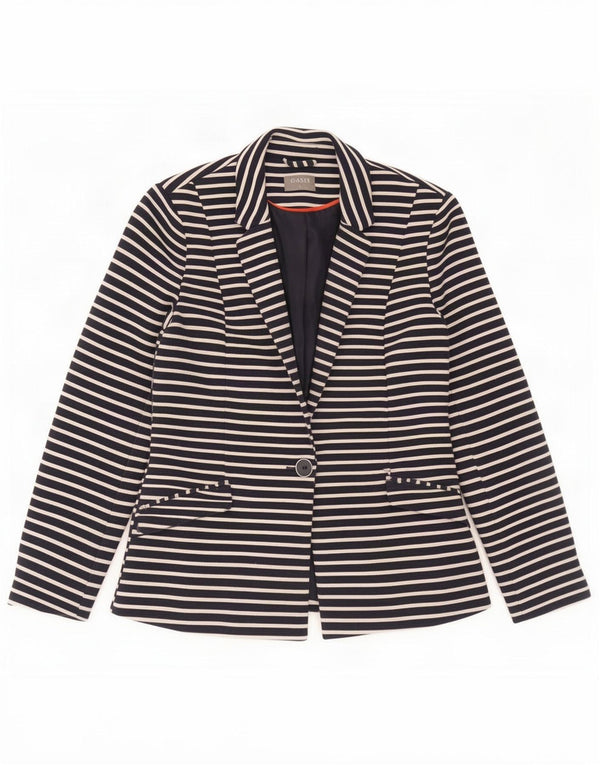 Oasis Veste blazer 1 bouton pour femme UK 8 Petit Bleu Marine Rayé Polyester