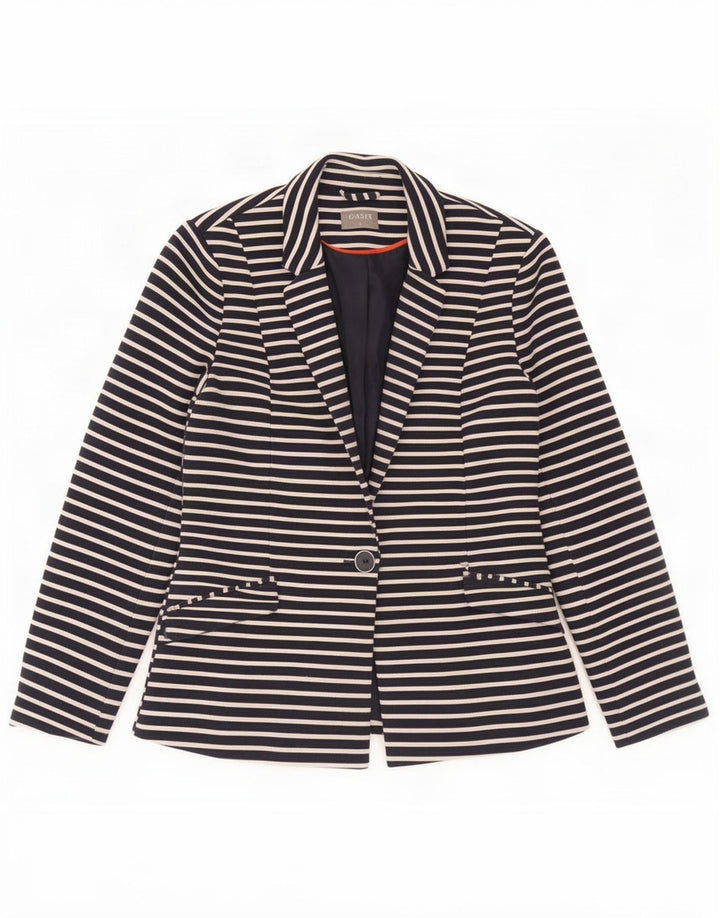 Oasis Veste blazer 1 bouton pour femme UK 8 Petit Bleu Marine Rayé Polyester