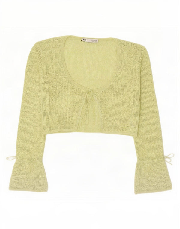 Zara Womens Crop Cardigan Top UK 12 Medium Green Polyester