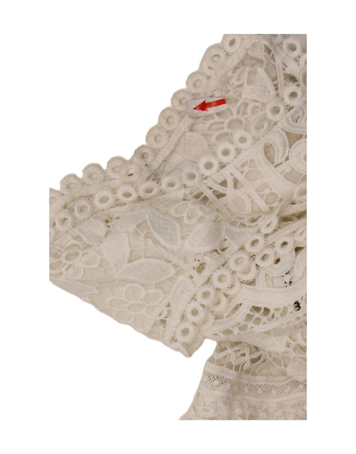 Guess Robe à volants en dentelle sans manches pour femme UK 12 Polyester blanc moyen