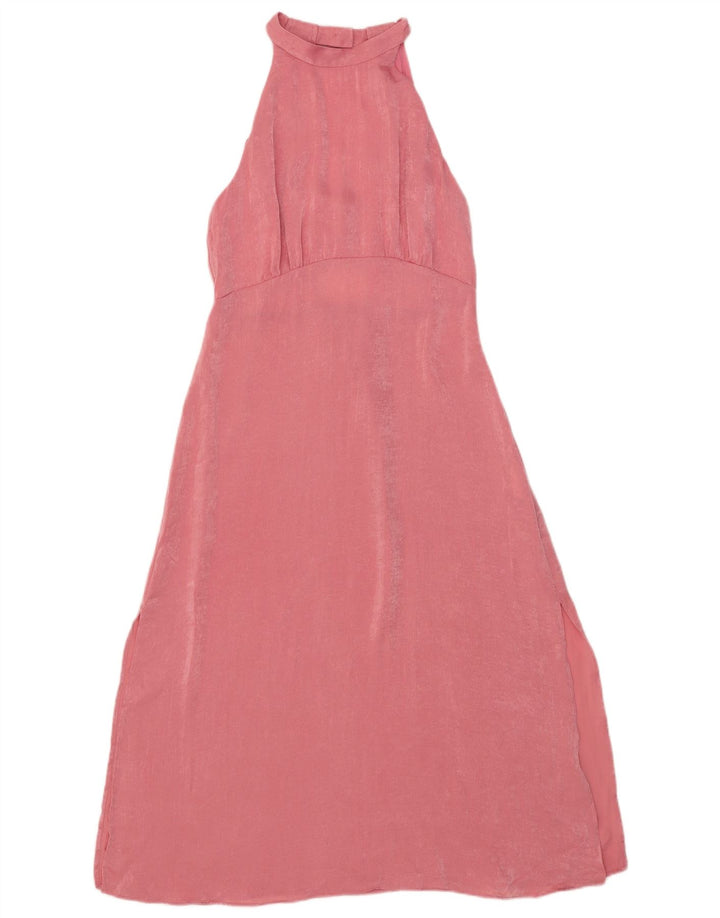 Zara Femme Robe Maxi Halter UK 12 Polyester Rose Moyen
