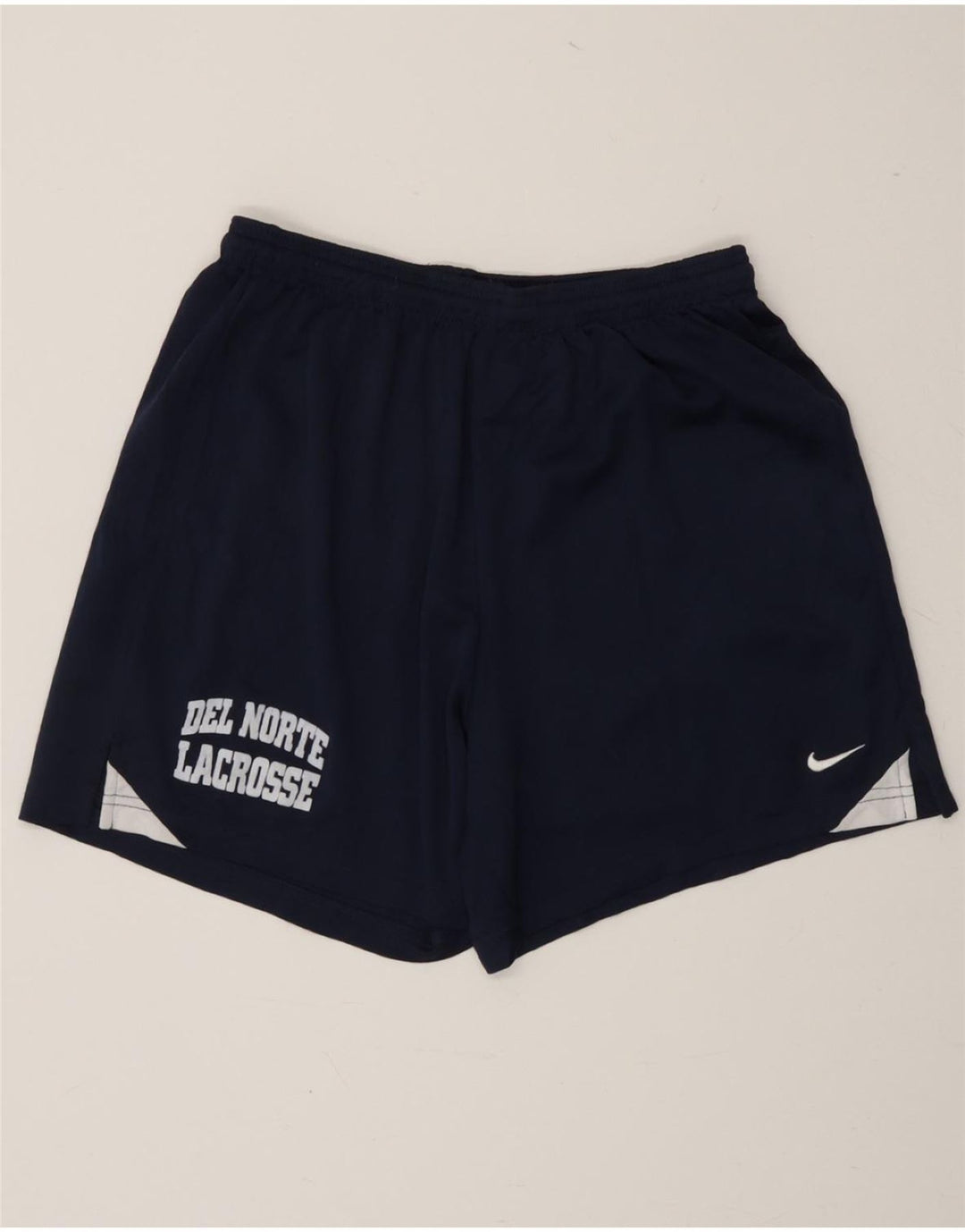 NIKE Womens Dri Fit Graphic Sport Shorts UK 12 Medium  Navy Blue Polyester Vintage Nike and Second-Hand Nike from Messina Hembry 