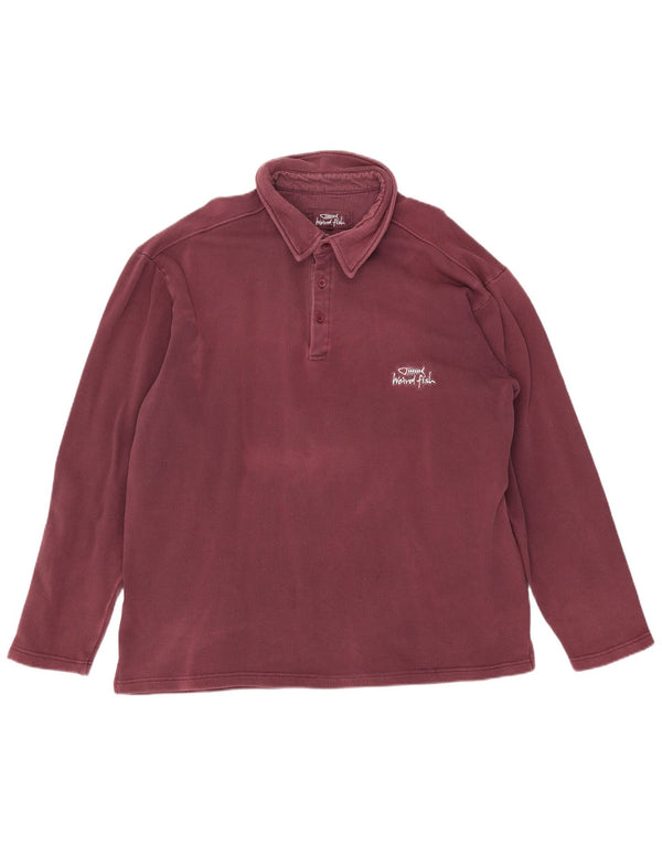 Weird Fish Polo de rugby à manches longues pour homme XL en coton bordeaux