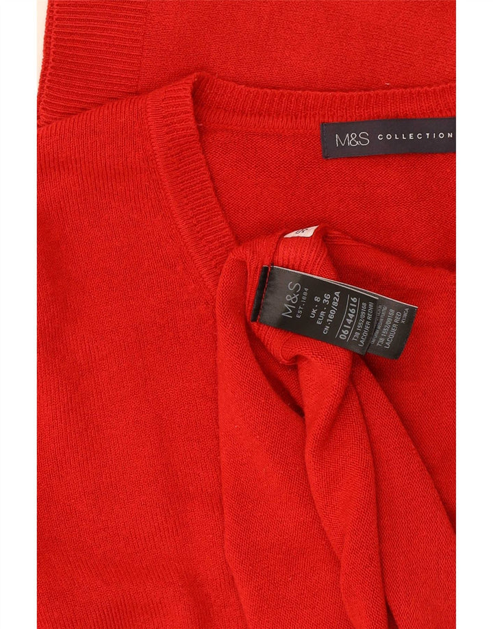 Marks & Spencer Pull col V pour femme UK 8 Petit Acrylique Rouge