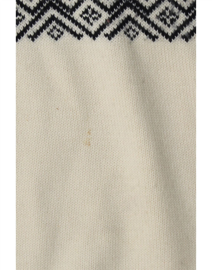 KAMA Pull à col zippé pour homme en laine Fair Isle blanc moyen