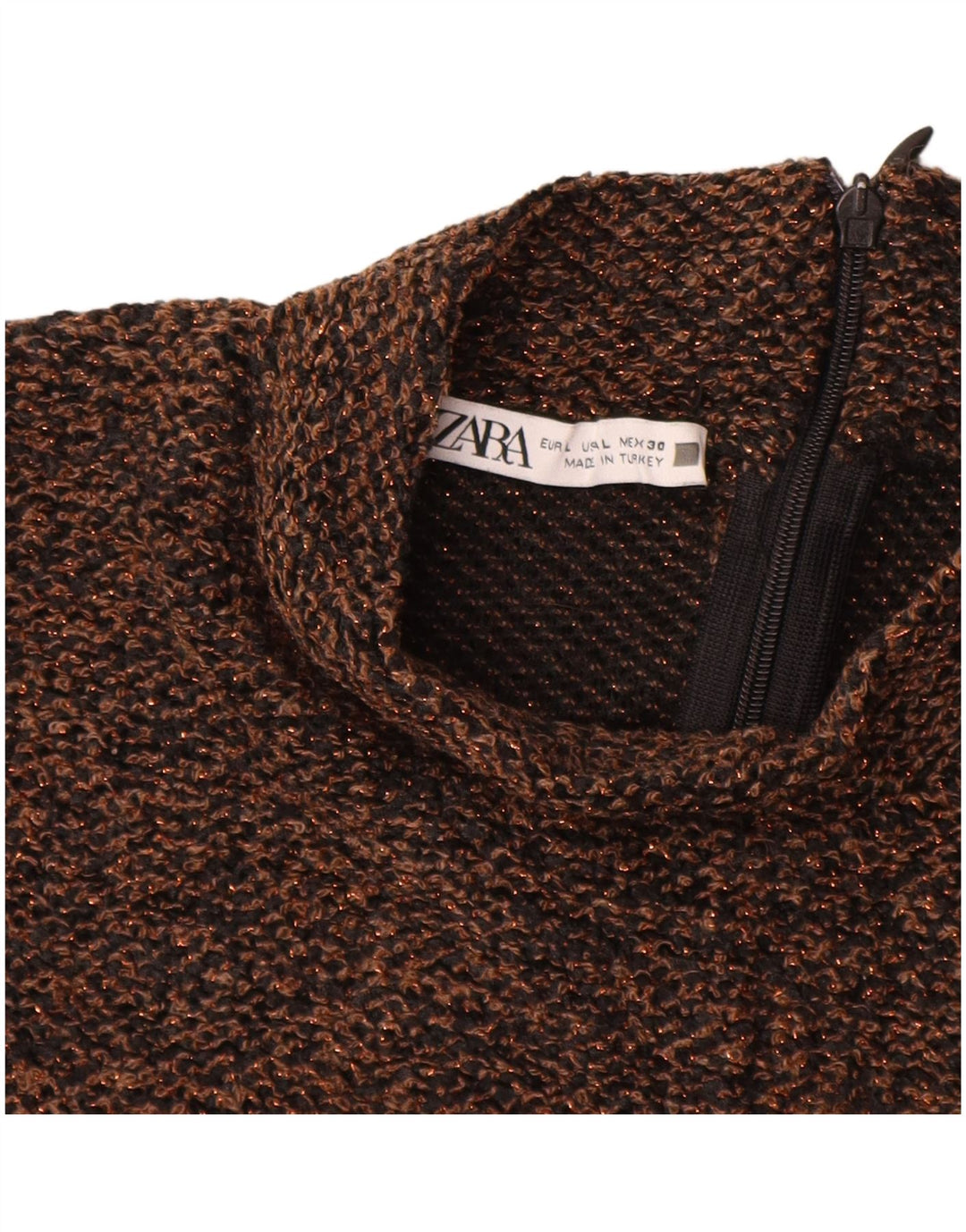 ZARA Femme Chemisier Top UK 14 Large Marron Polyester