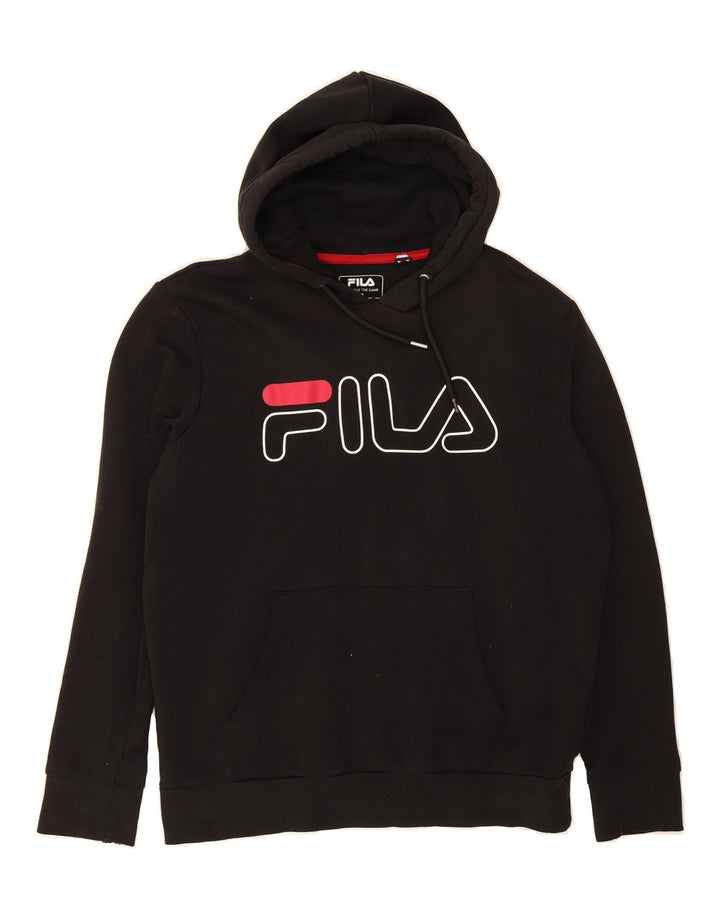 FILA Mens Graphic Hoodie Jumper Medium Black Cotton Vintage Fila and Second-Hand Fila from Messina Hembry 