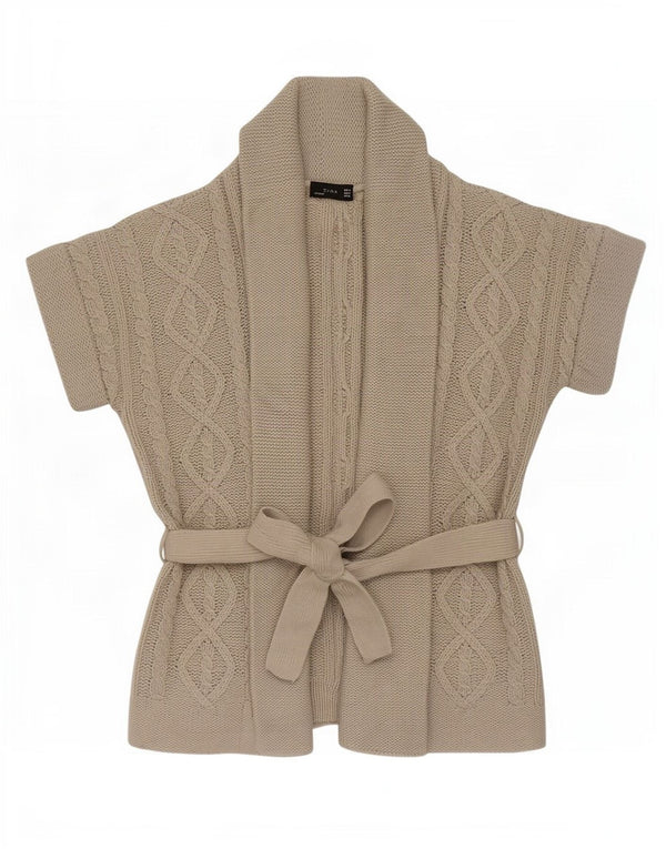 Zara Cardigan à manches courtes pour femme UK 14 Gris moyen Acrylique