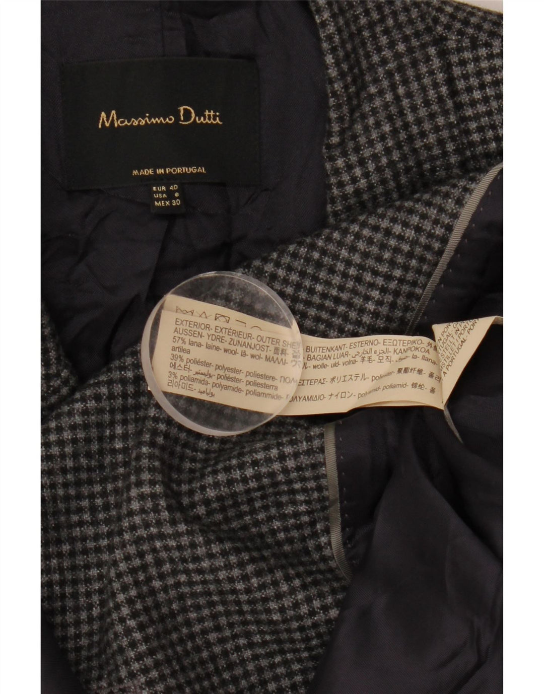 Massimo Dutti Veste Blazer Femme EU 40 Pied-de-Poule Gris Moyen