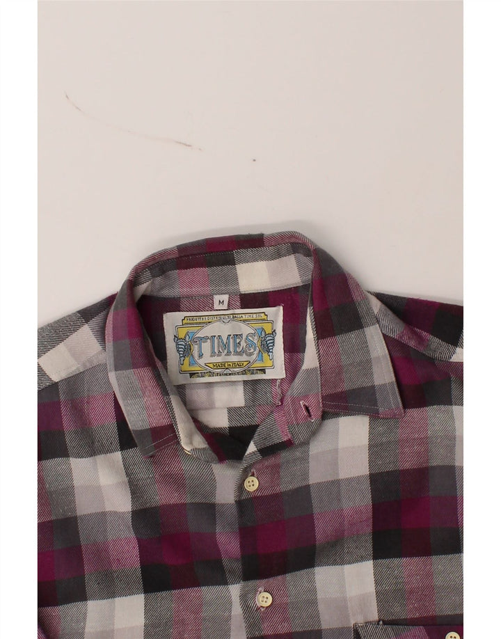 TIMES Mens Flannel Shirt Medium Maroon Check Cotton Vintage Times and Second-Hand Times from Messina Hembry 