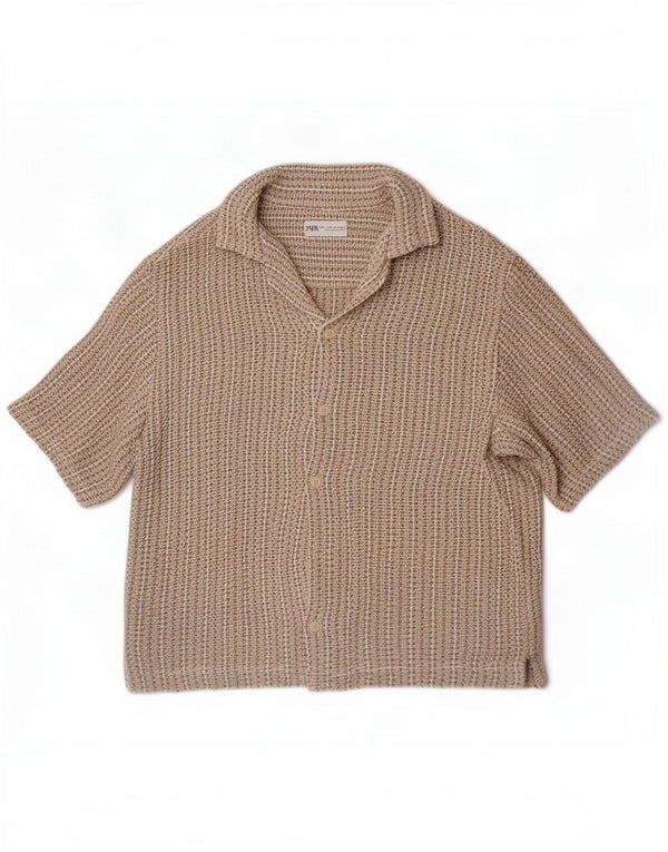 Zara Chemise en tricot à manches courtes pour homme en coton beige moyen