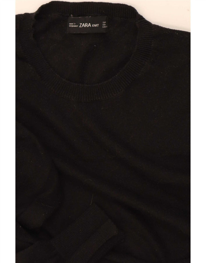 Zara Pull court à col rond pour femme UK 12 Noir moyen