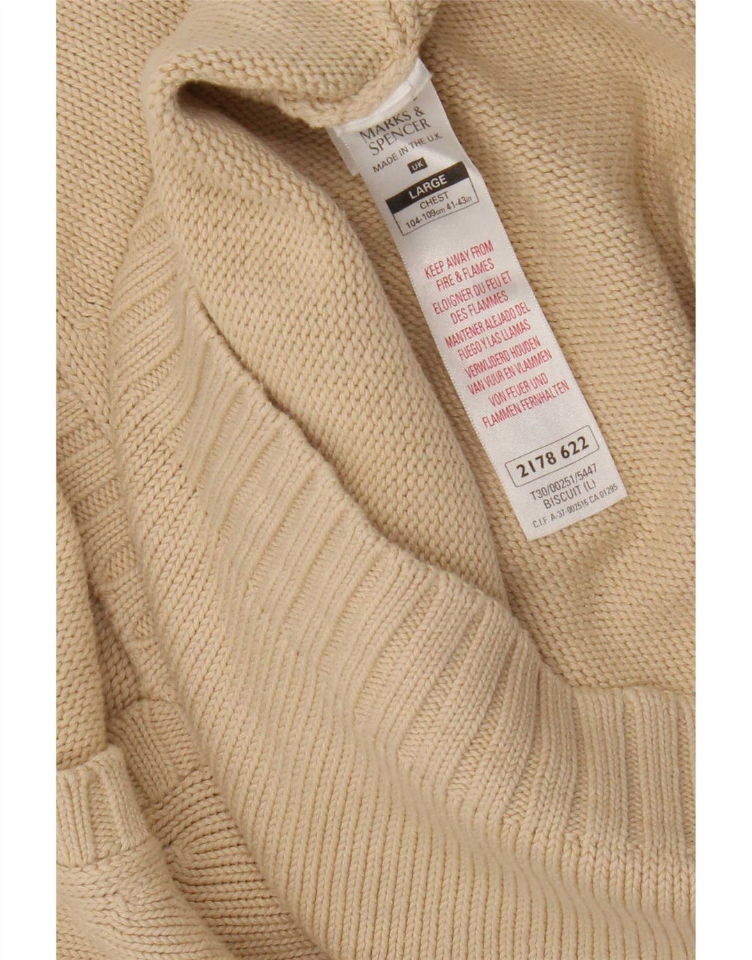 Marks & Spencer Pull col V pour homme en coton beige Large