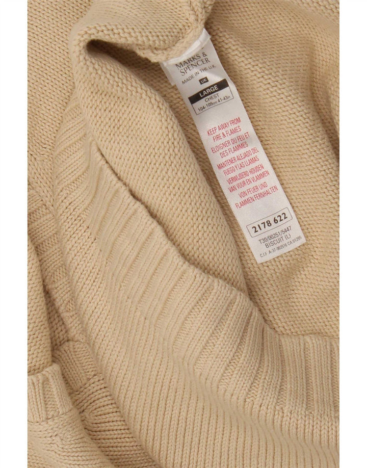Marks & Spencer Pull col V pour homme en coton beige Large