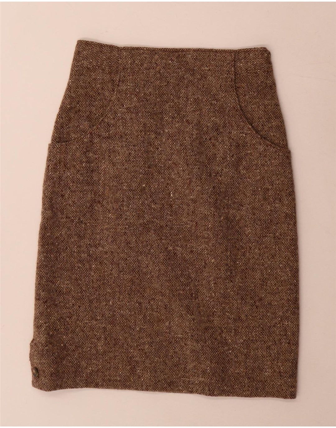 vintage Femme 2 Pièces Jupe Ensemble Moyen W24 Marron Moucheté