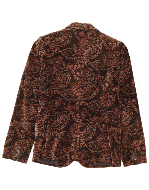 Laura Ashley Veste blazer en velours à 2 boutons pour femme UK 8 Petit motif cachemire marron