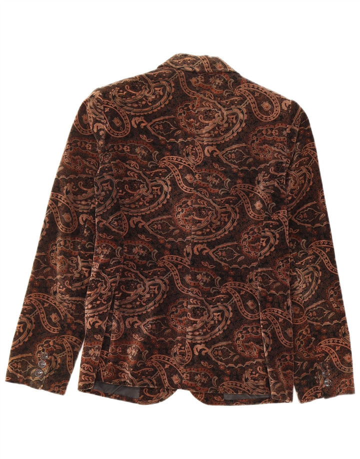 Laura Ashley Veste blazer en velours à 2 boutons pour femme UK 8 Petit motif cachemire marron