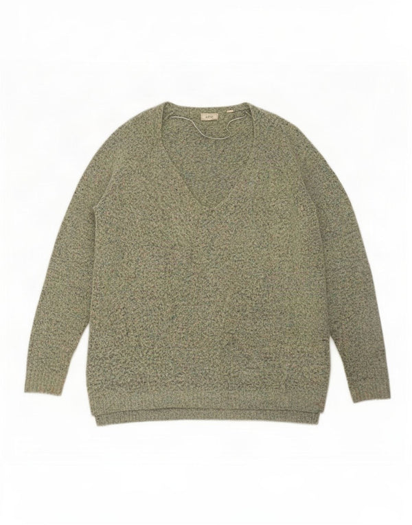 Fat Face Pull surdimensionné à col en V pour femme UK 10 Petit Vert Moucheté