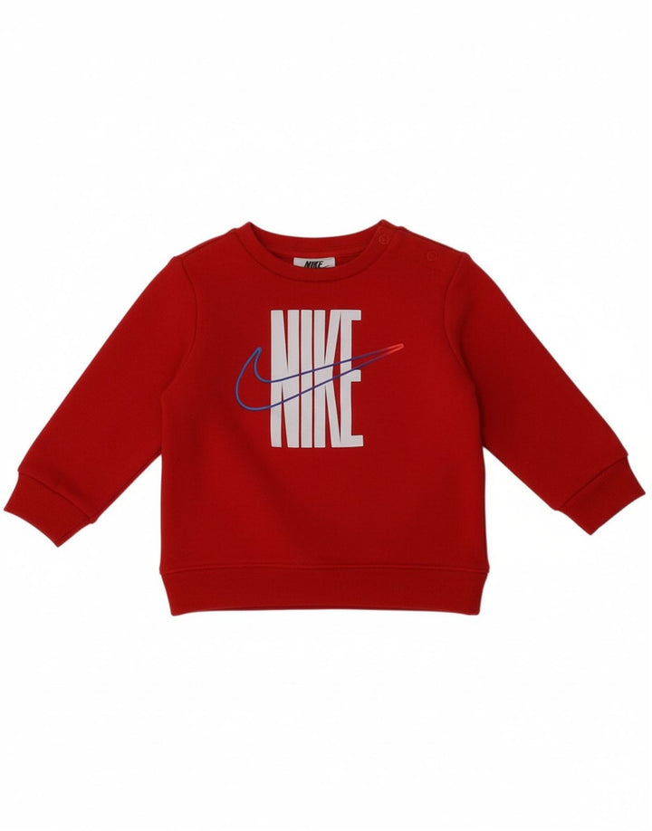 NIKE Baby Boys Graphic Sweatshirt Jumper 9-12 Months Red Cotton