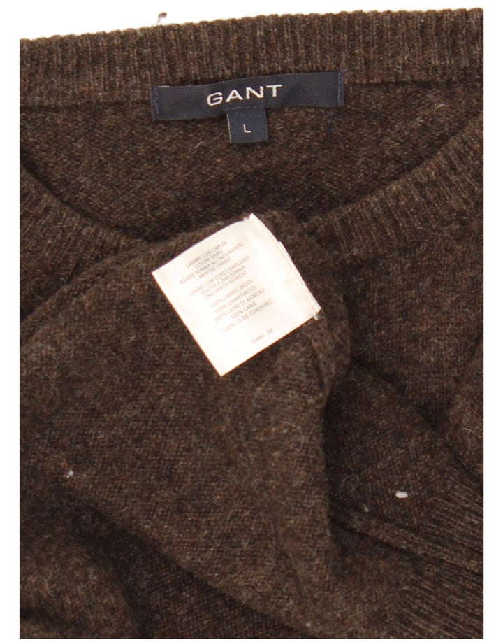 Gant Pull à col rond pour homme en laine d'agneau marron Taille L