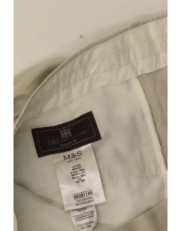 Marks & Spencer Pantalon Chino Coupe Regular Homme W36 L33 Beige Lin