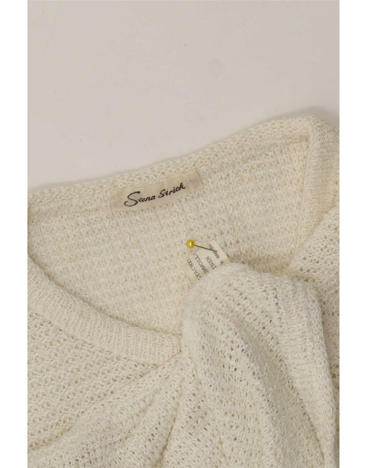 vintage Womens Cardigan Sweater UK 10 Petit Polyacrylique Blanc