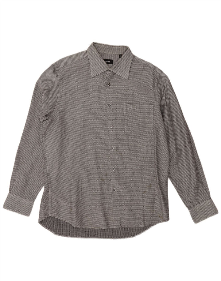HUGO BOSS Chemise en flanelle pour homme Taille 17 1/2 44 XL Coton géométrique gris