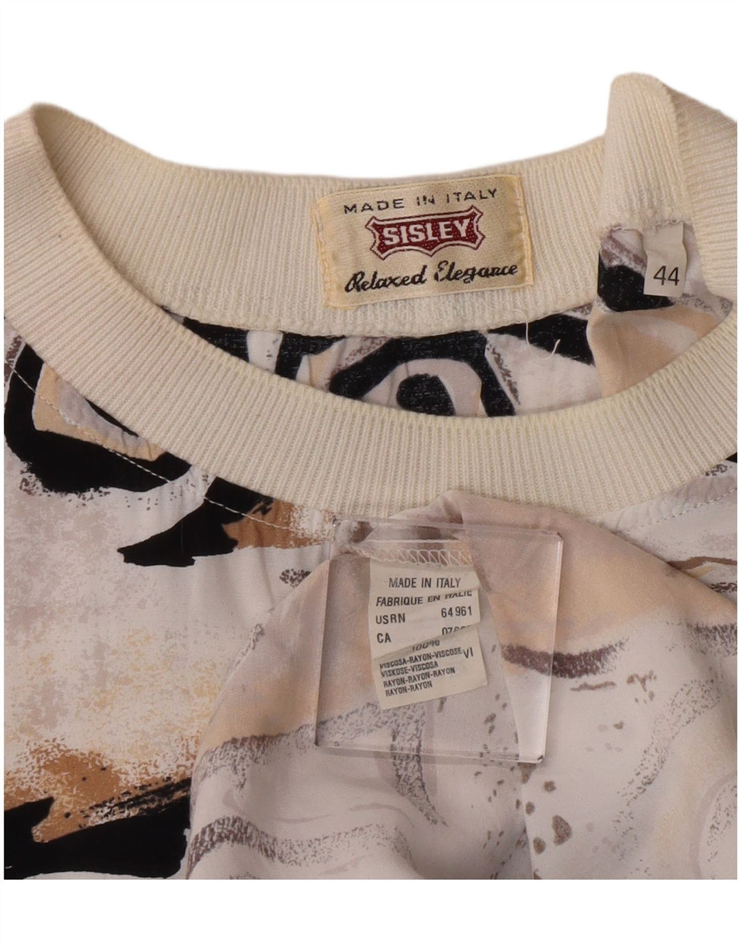 Sisley Femme T-Shirt Long Graphique IT 44 Beige Moyen Viscose