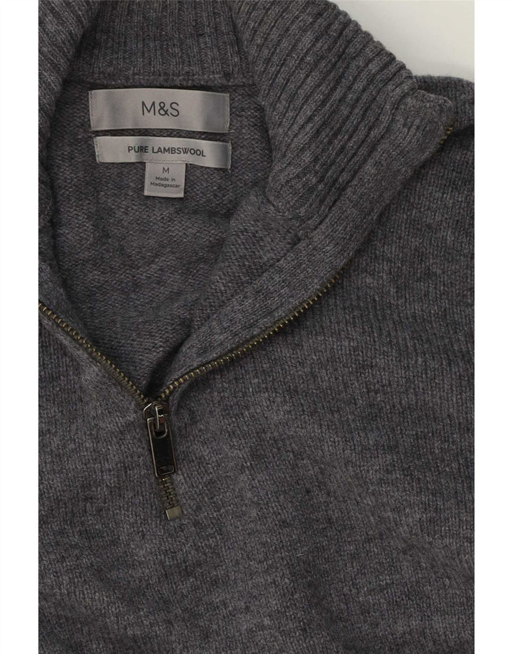 Marks & Spencer Pull Col Zippé Homme Gris Moyen Laine d'Agneau