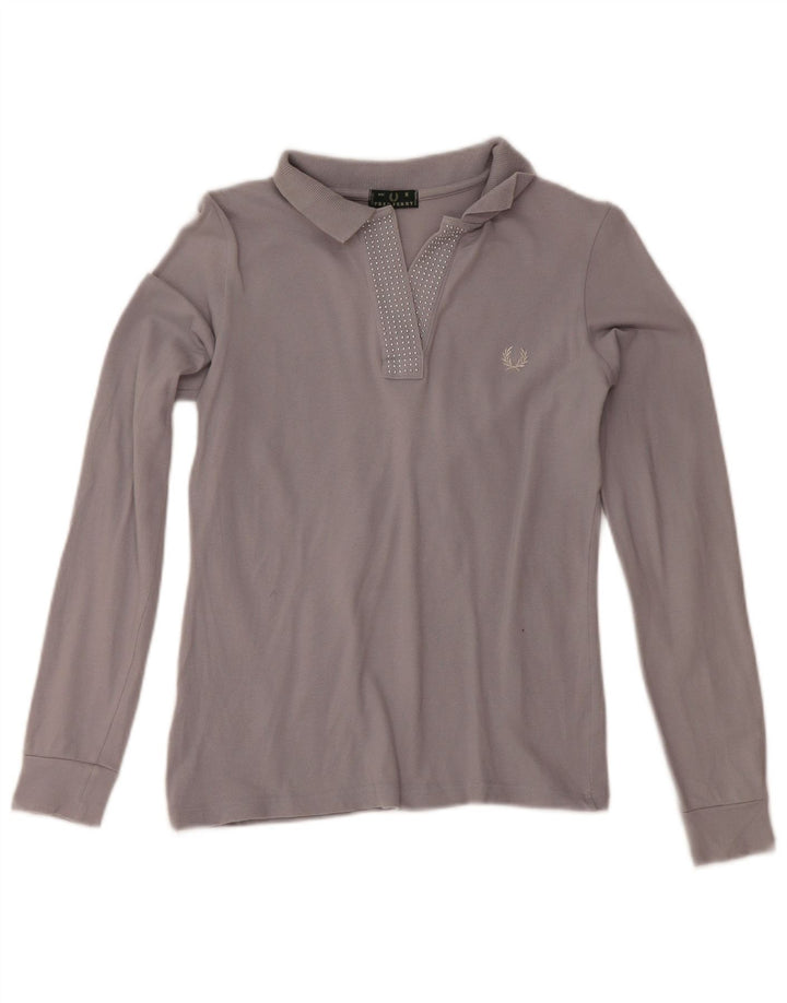 Fred Perry Polo à manches longues pour femme UK 10 Small Gris Coton