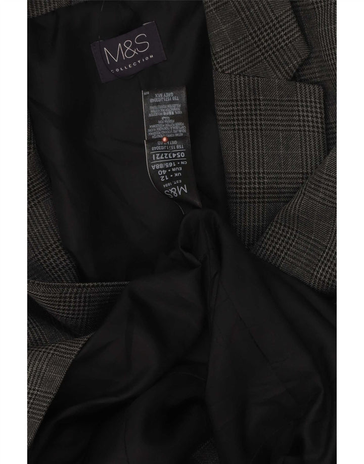 Marks & Spencer Veste blazer à 1 bouton pour femme UK 12 pied-de-poule gris moyen