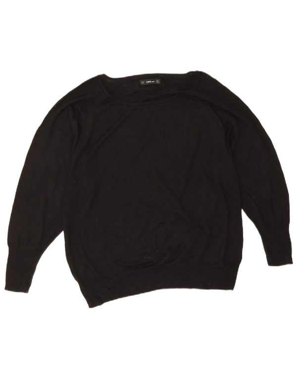Zara Pull surdimensionné à col bateau pour femme UK 14 Noir moyen