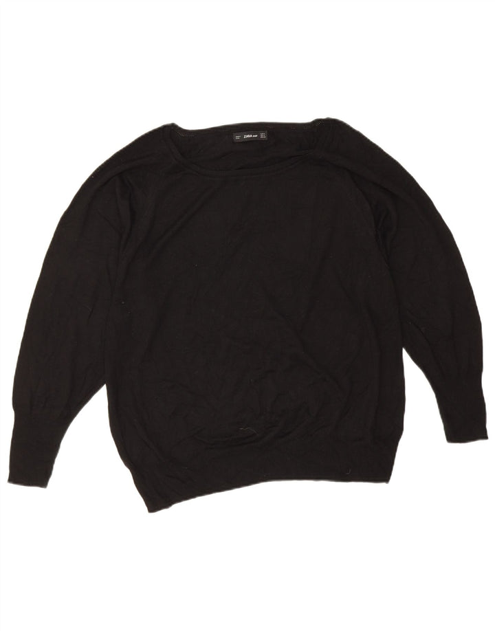 Zara Pull surdimensionné à col bateau pour femme UK 14 Noir moyen