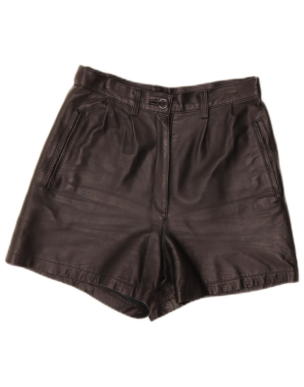 short en cuir taille haute femme vintage IT 40 Small W27 Noir